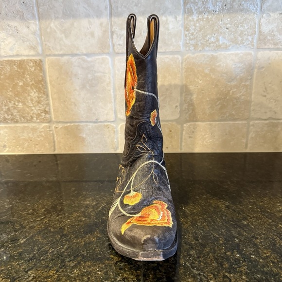 Old Gringo Marsha Short Cowboy Boots 8.5B Brown Leather Orange Embroidered - Picture 2 of 14